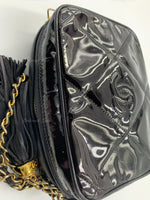 Sold-CHANEL Patent Leather Black Mini Camera Bag with Tassel