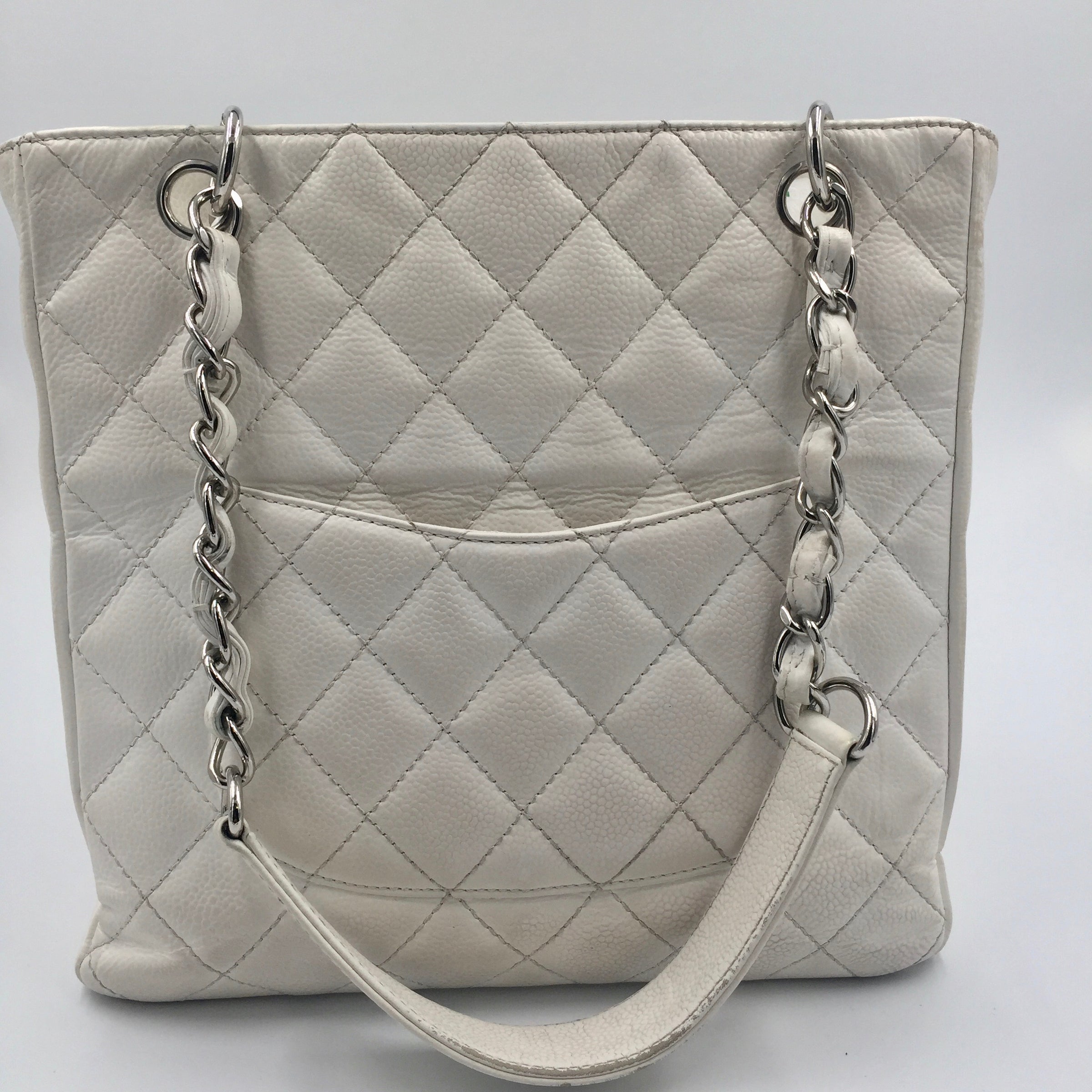 Chanel White Quilted Caviar Leather Petite Shopping Tote Bag - Yoogi's  Closet