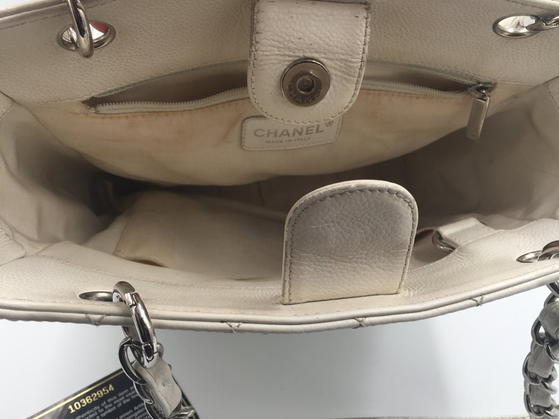 Sold-CHANEL Caviar Quilted Petite Shopping Tote White PST