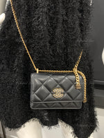 Sold-CHANEL Black Lambskin Mini Clutch Pending CC  Wallet-on-the-Chain Crossbody Bag Gold Hardware