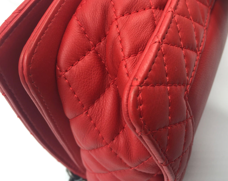 Chanel Jumbo Red Quilted Patent Classic Double Flap