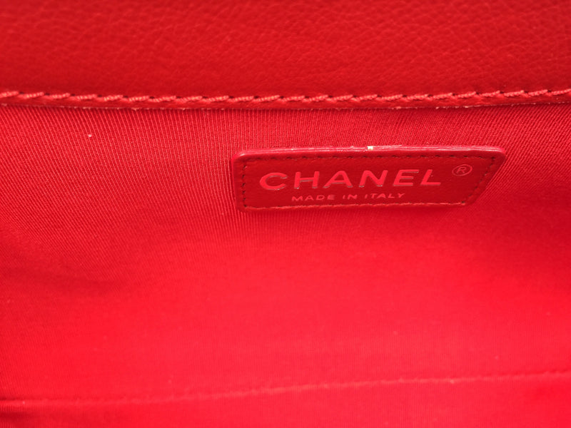 CHANEL Lambskin Medium Boy Reverso Flap Red with aged silver hardware