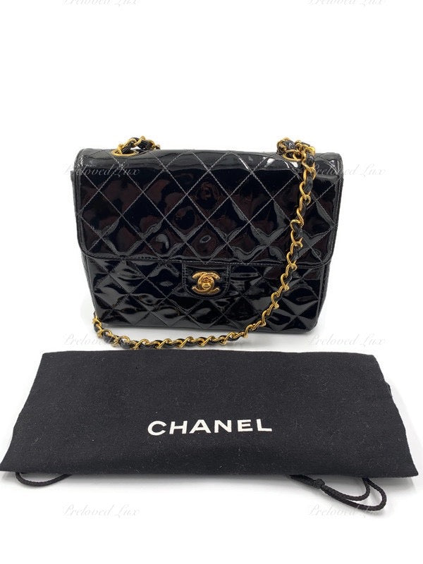 CHANEL Classic Mini Square Black Shoulder Bag Crossbody - Gold