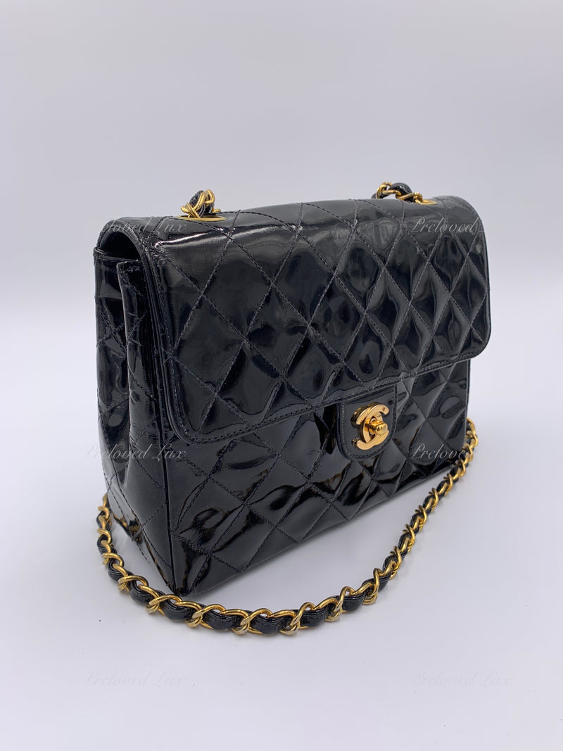 Chanel Black Patent Leather Small Coin Purse Clutch with Gold CC