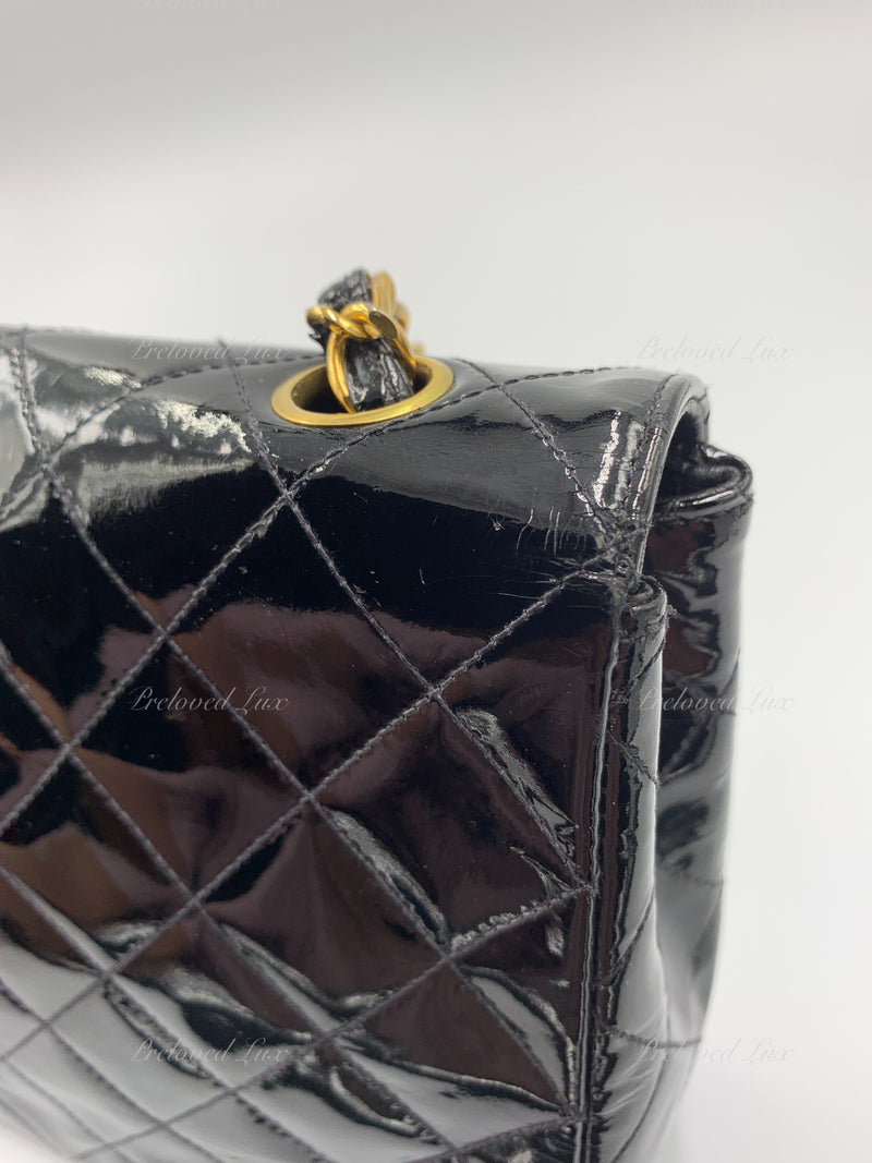 CHANEL Classic Mini Square Black Shoulder Bag Crossbody - Gold