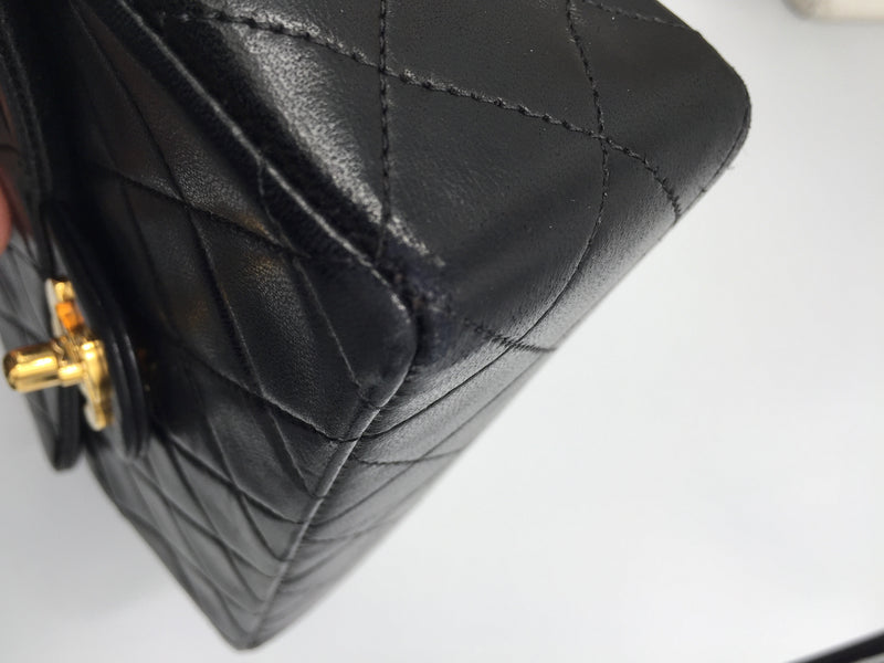 Sold-CHANEL Classic Lambskin Chain Mini Square Flap Bag black/gold J187