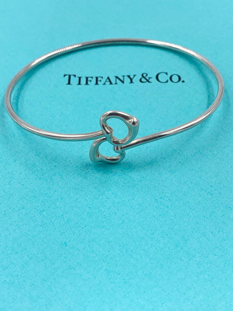 Sold-Tiffany & Co Silver 925 Elsa Peretti Double Open Heart Bangle Bracelet