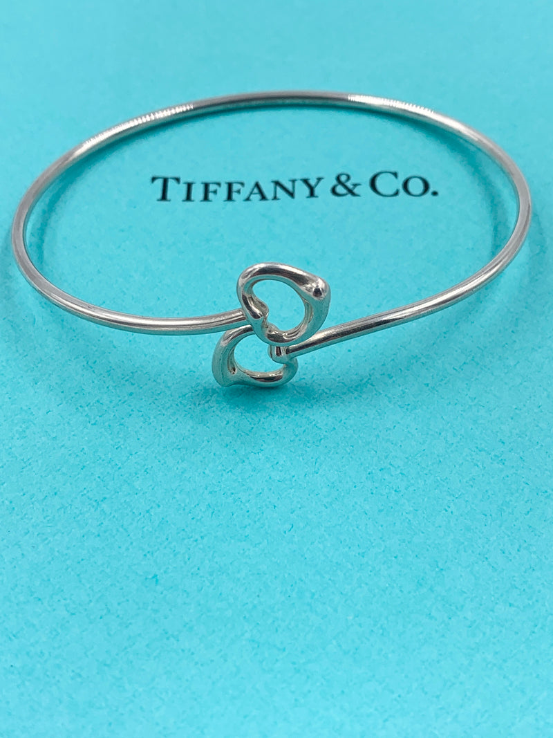 Tiffany & Co Silver 925 Elsa Peretti Double Open Heart Bangle Bracelet