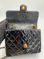 CHANEL Classic Mini Square Black Shoulder Bag Crossbody - Gold Hardware Patent Leather