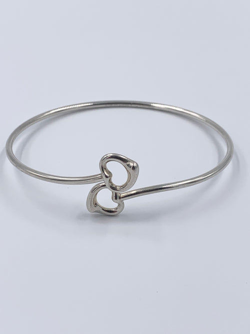 Sold-Tiffany & Co Silver 925 Elsa Peretti Double Open Heart Bangle Bracelet