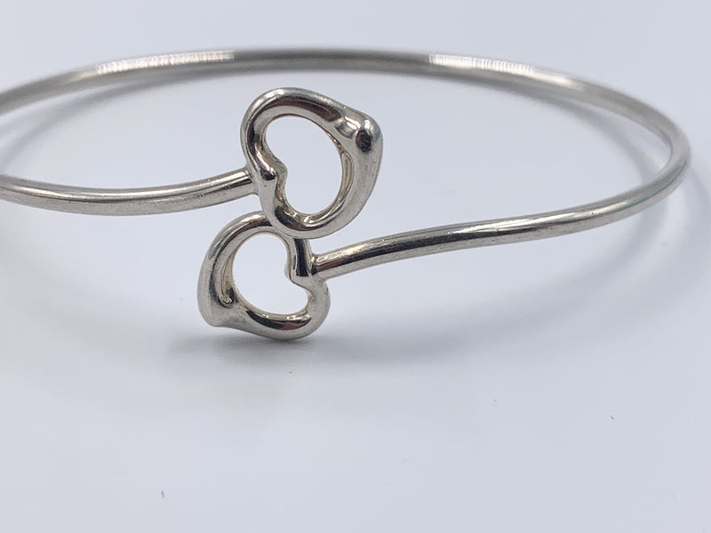 Tiffany & Co Silver 925 Elsa Peretti Double Open Heart Bangle Bracelet