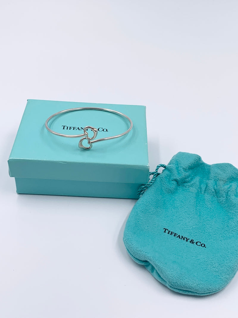 Tiffany & Co Silver 925 Elsa Peretti Double Open Heart Bangle Bracelet