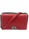 CHANEL Lambskin Medium Boy Reverso Flap Red with aged silver hardware