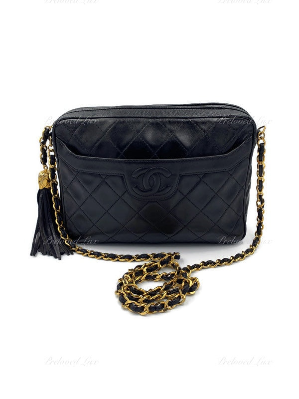 CHANEL Lambskin Black Camera Bag with Tassel