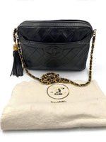 CHANEL Lambskin Black Camera Bag with Tassel