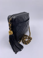 CHANEL Lambskin Black Camera Bag with Tassel