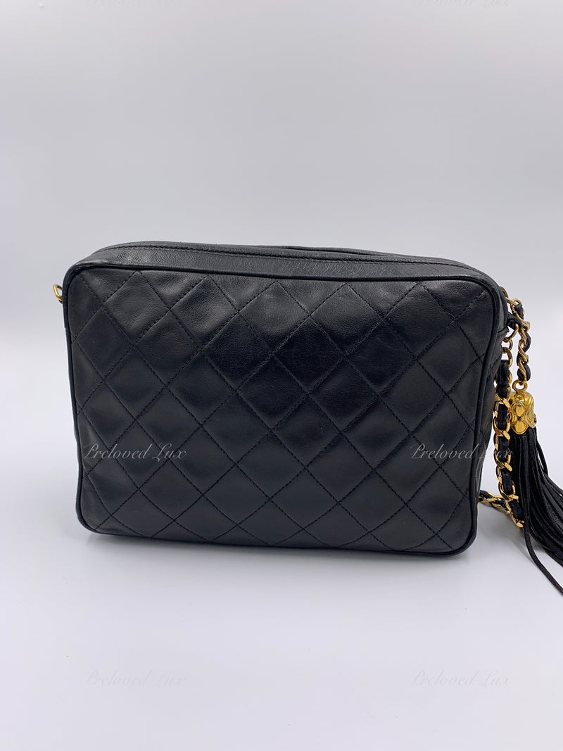 CHANEL Lambskin Black Camera Bag with Tassel