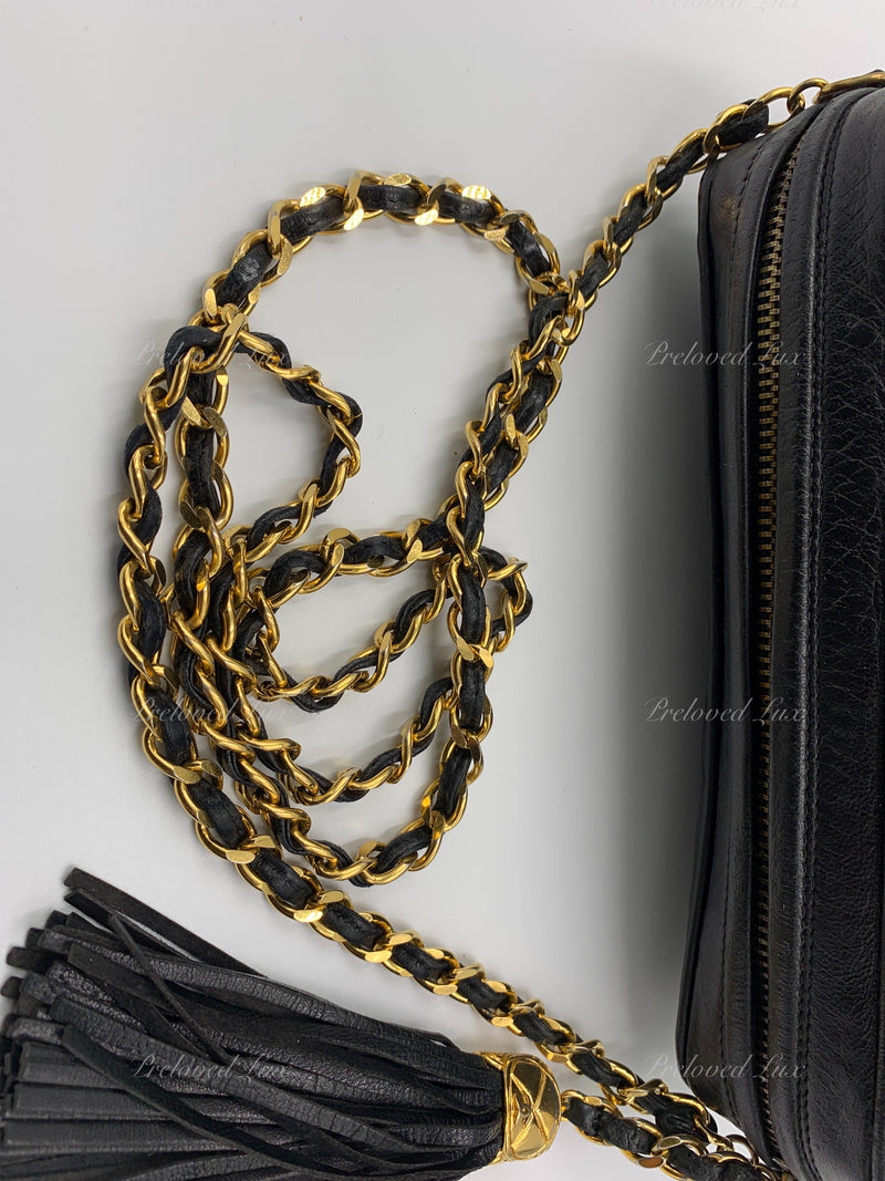 CHANEL Lambskin Black Camera Bag with Tassel