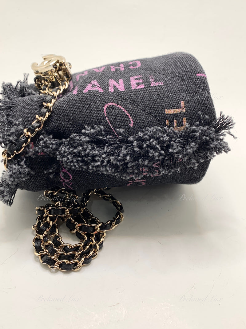 Sold-CHANEL Black Denim Mini Bucket Crossbody Bag