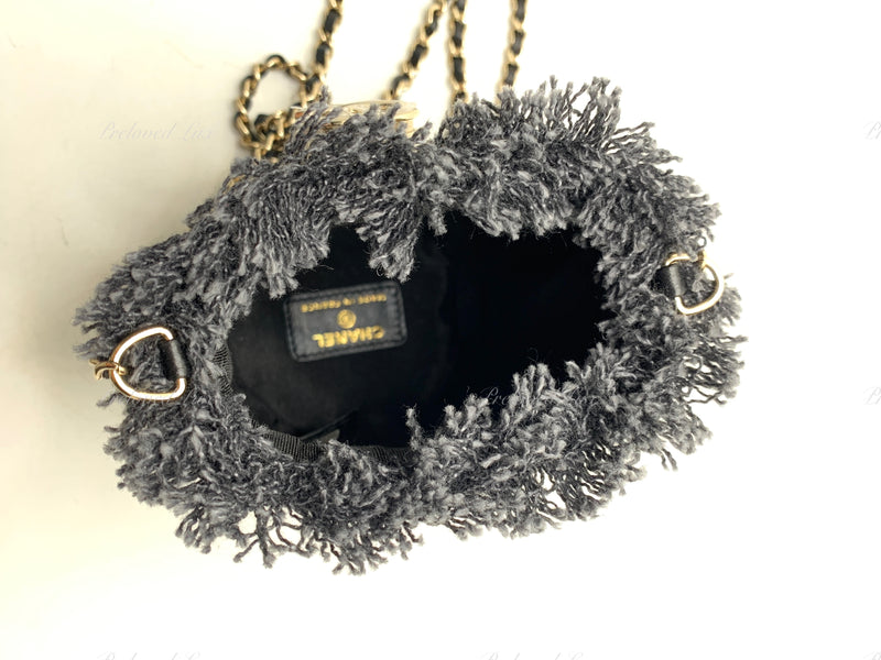 Sold-CHANEL Black Denim Mini Bucket Crossbody Bag