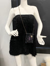 Sold-CHANEL Black Denim Mini Bucket Crossbody Bag