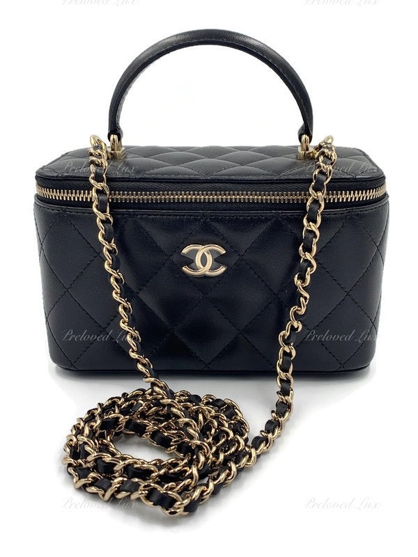 Chanel Small Top Handle Vanity Case Brown Lambskin Brushed Gold Hardware