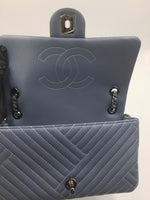 sold-CHANEL CC Lambskin Small CC Crossing Flap Blue/Silver Hardware