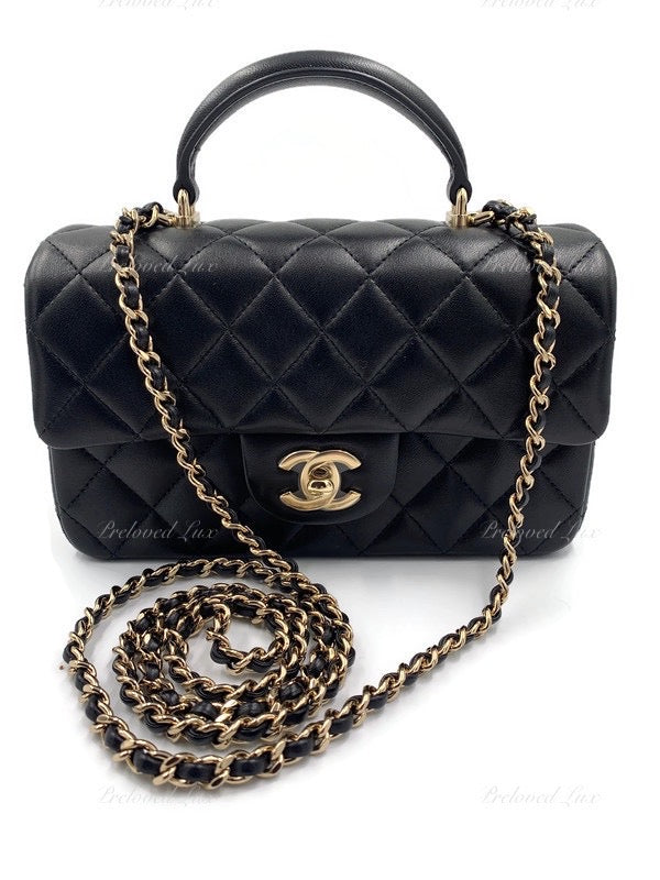 Sold-CHANEL Lambskin Mini Rectangular with Top Handle black/ Gold Hard –  Preloved Lux