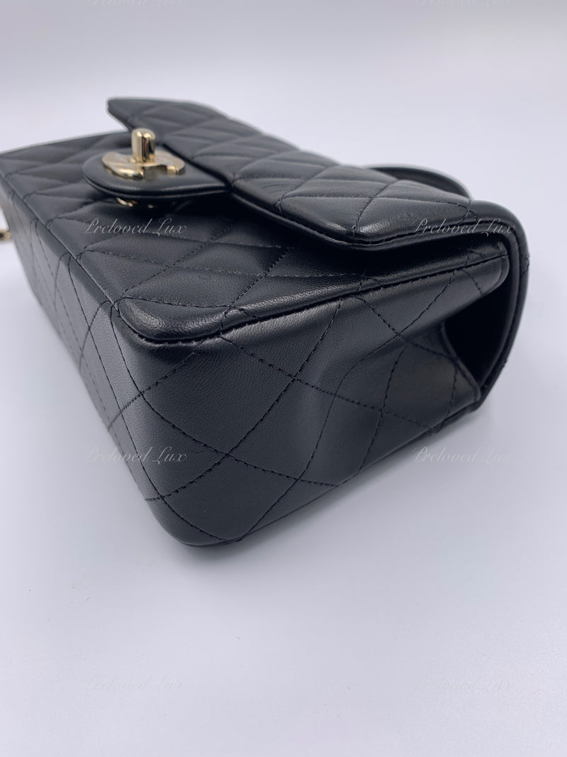 Sold-CHANEL Lambskin Mini Rectangular with Top Handle black/ Gold Hardware