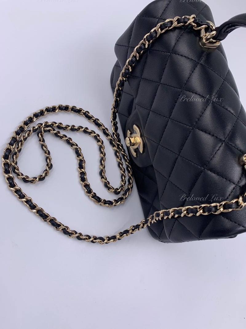 Sold-CHANEL Lambskin Mini Rectangular with Top Handle black/ Gold