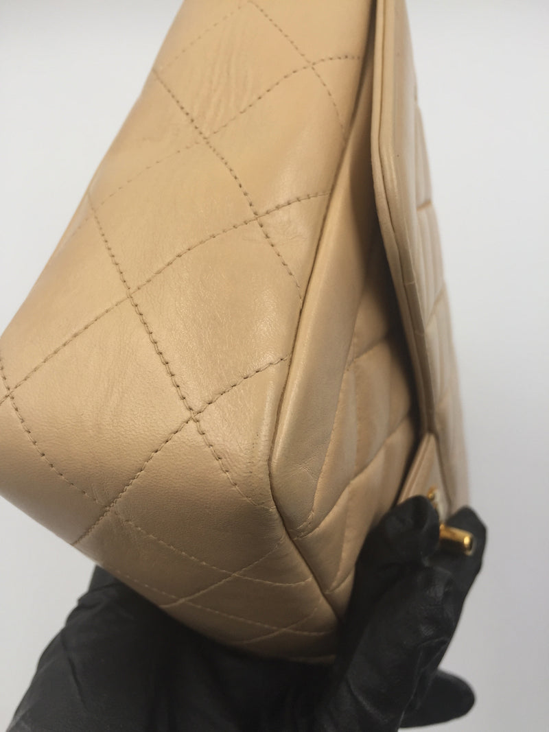 Sold-CHANEL Lambskin Double Chain Single Flap Bag Beige/gold hardware