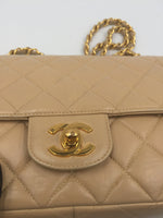 Sold-CHANEL Lambskin Double Chain Single Flap Bag Beige/gold hardware