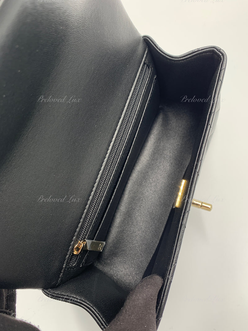 Sold-CHANEL Lambskin Mini Rectangular with Top Handle black/ Gold Hardware