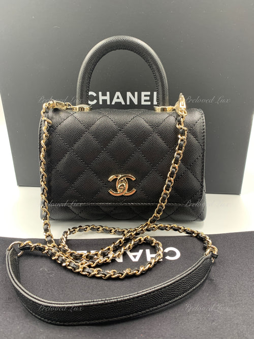 Sold-CHANEL Classic Black Caviar Mini Coco Handle Bag in Gold Hardware