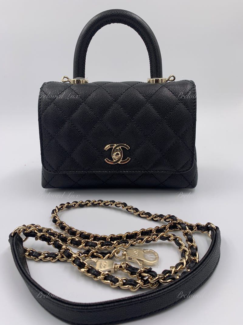 CHANEL Classic Black Caviar Mini Coco Handle Bag in Gold Hardware –  Preloved Lux