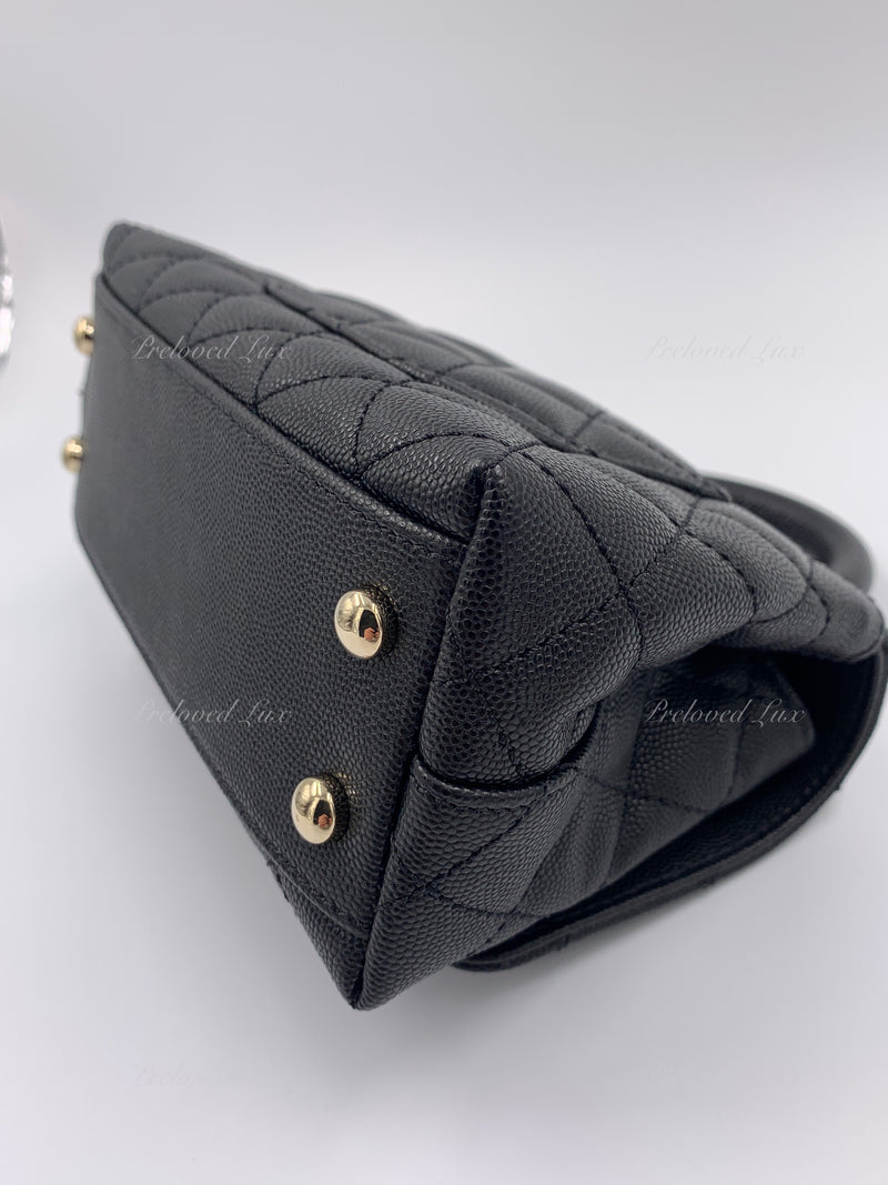 CHANEL Classic Black Caviar Mini Coco Handle Bag in Gold Hardware