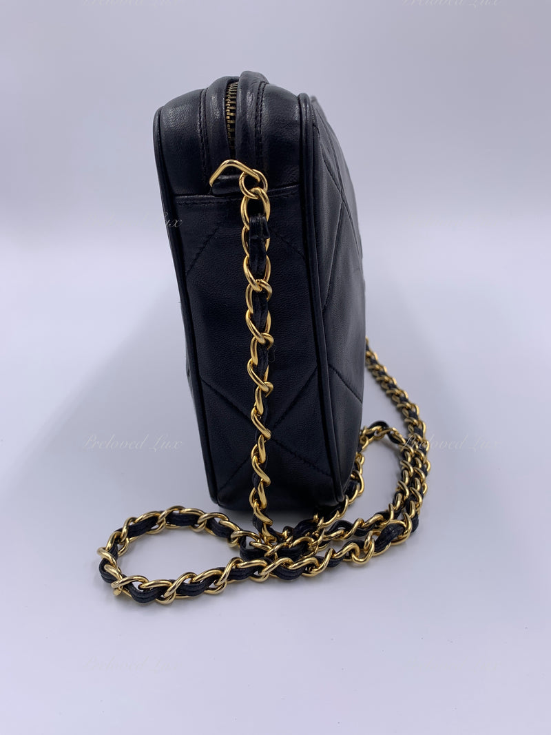 CHANEL Lambskin Black Vintage Camera Bag with Tassel