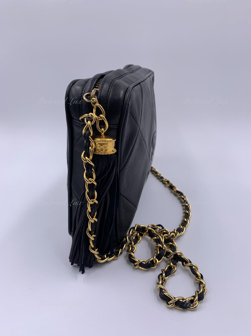 CHANEL Lambskin Black Vintage Camera Bag with Tassel