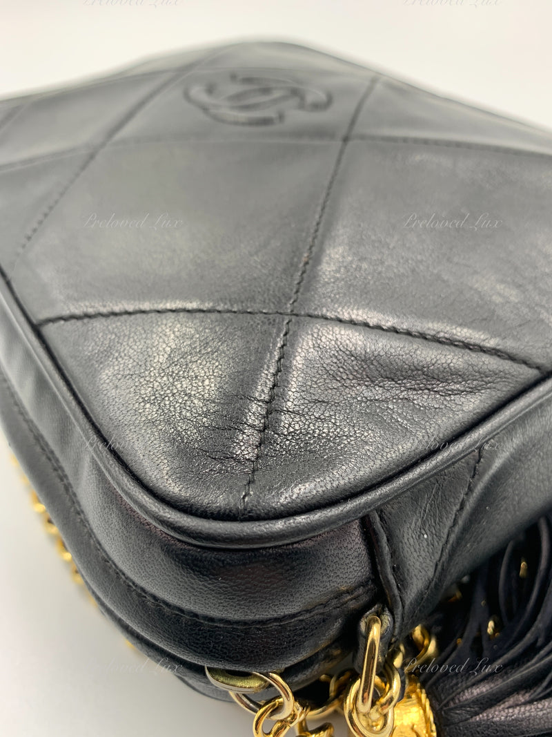 CHANEL Lambskin Black Vintage Camera Bag with Tassel