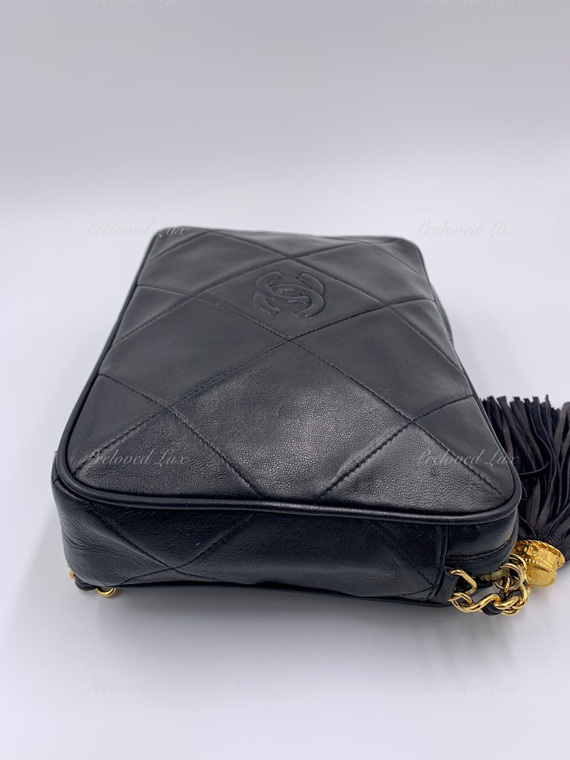 CHANEL Lambskin Black Vintage Camera Bag with Tassel