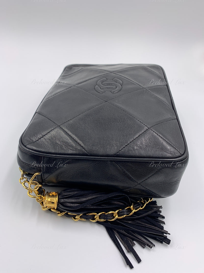 CHANEL Lambskin Black Vintage Camera Bag with Tassel