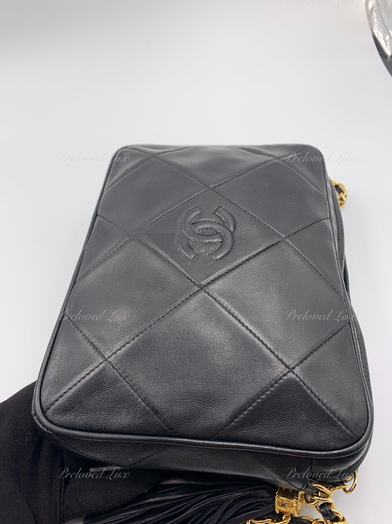 CHANEL Lambskin Black Vintage Camera Bag with Tassel