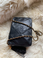 CHANEL Lambskin Black Vintage Camera Bag with Tassel