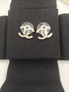Sold-CHANEL CC Rhinestones Earrings/Aged Silver