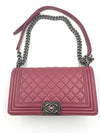 CHANEL Lambskin Old Medium Boy Dark Pink Ruthenium hardware