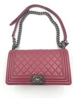 CHANEL Lambskin Old Medium Boy Dark Pink Ruthenium hardware