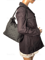 Sold-GUCCI GG Monogram Logo Black Nylon Shoulder Bag