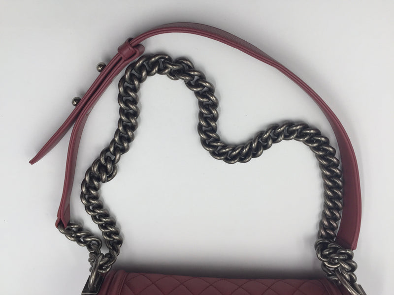 Sold-CHANEL Lambskin Old Medium Boy Dark Pink/Ruthenium hardware