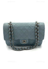 Sold-CHANEL Classic Lambskin Double Flap Medium Shoulder Bag - Light Blue Silver Hardware