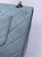 Sold-CHANEL Classic Lambskin Double Flap Medium Shoulder Bag - Light Blue Silver Hardware